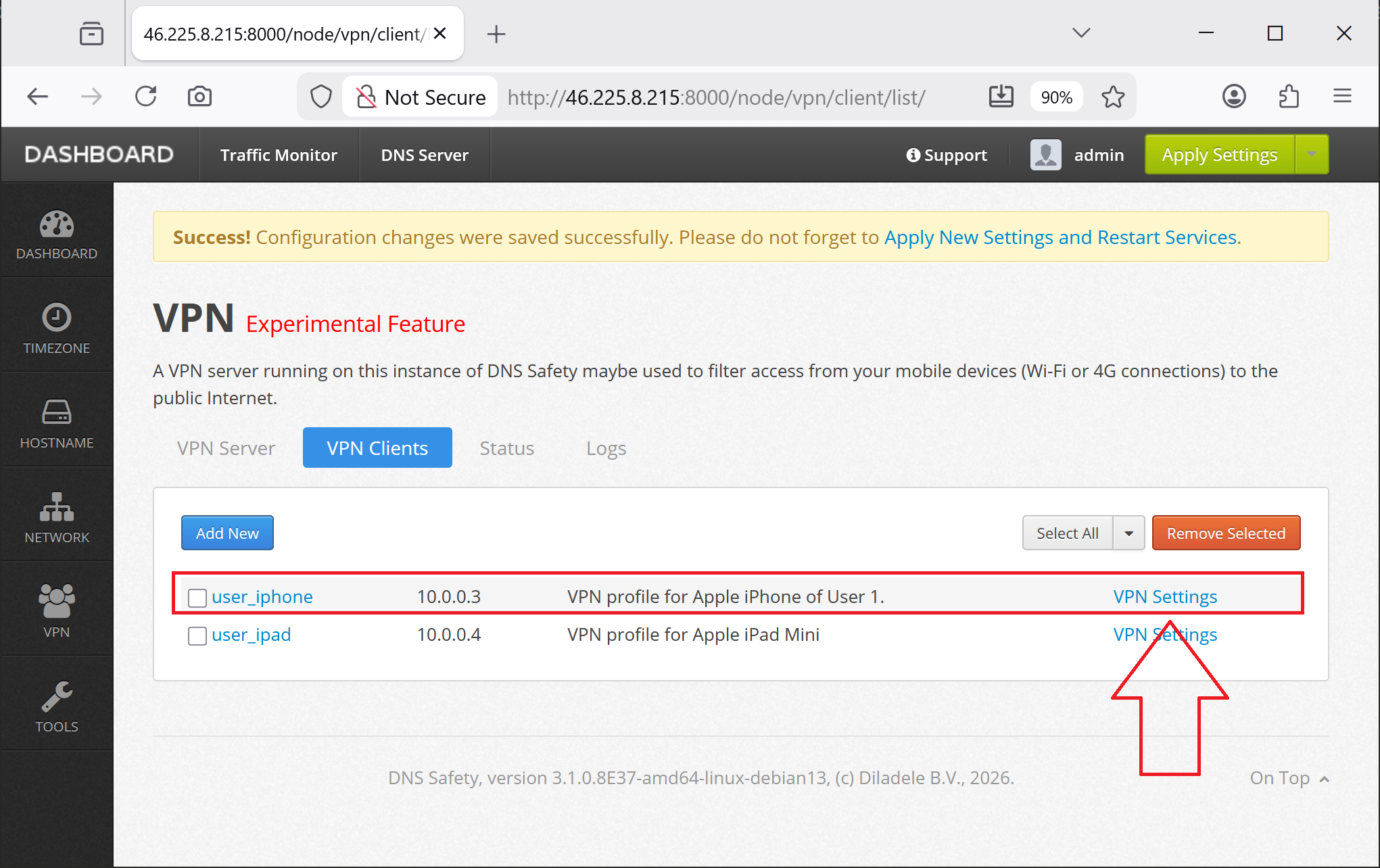 VPN Settings of User1