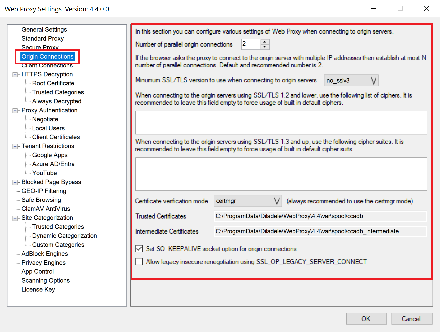 Origin Connection Settings
