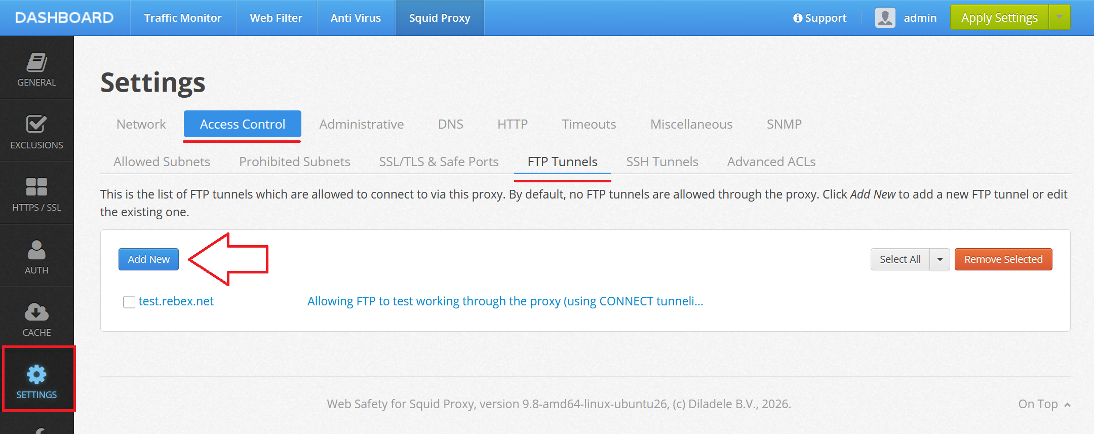 Add new FTP Connection Rule through Squid