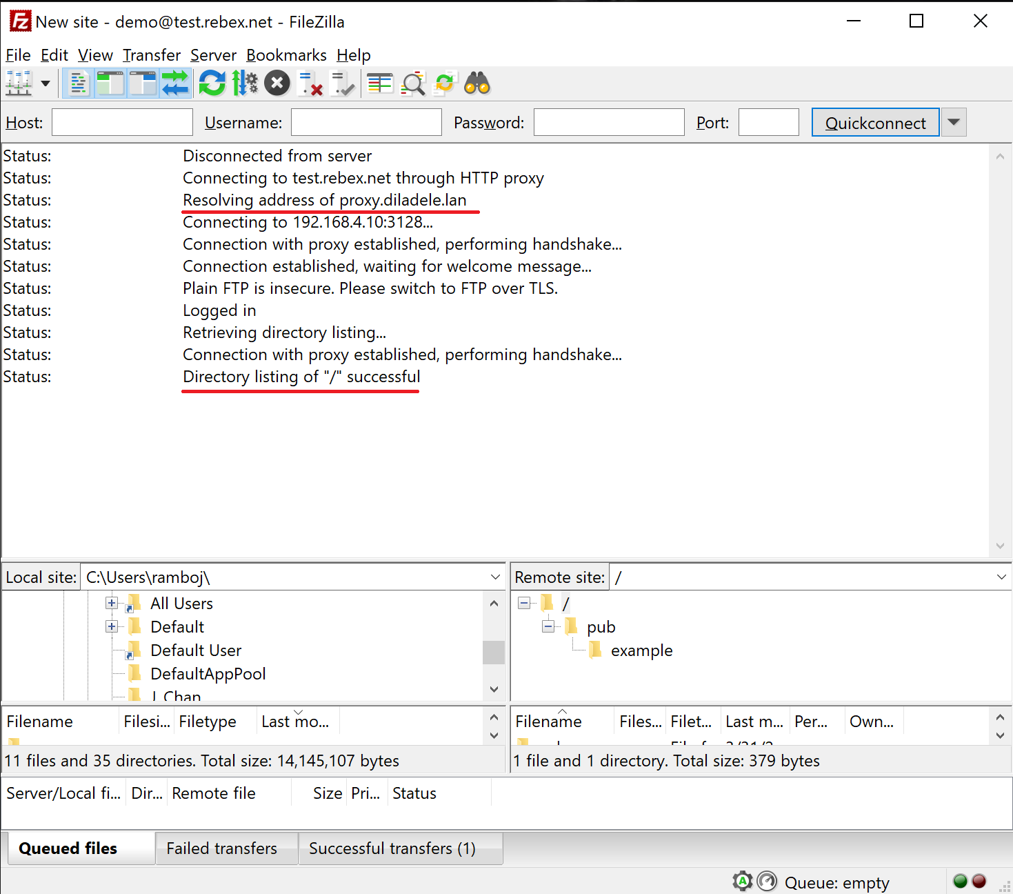 FileZilla Connection Successful