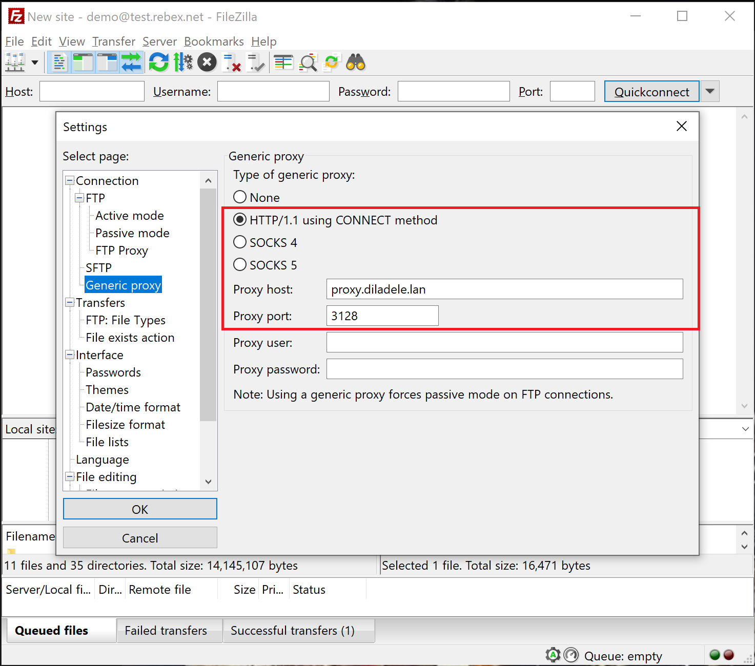 FileZilla Generic Proxy Connection