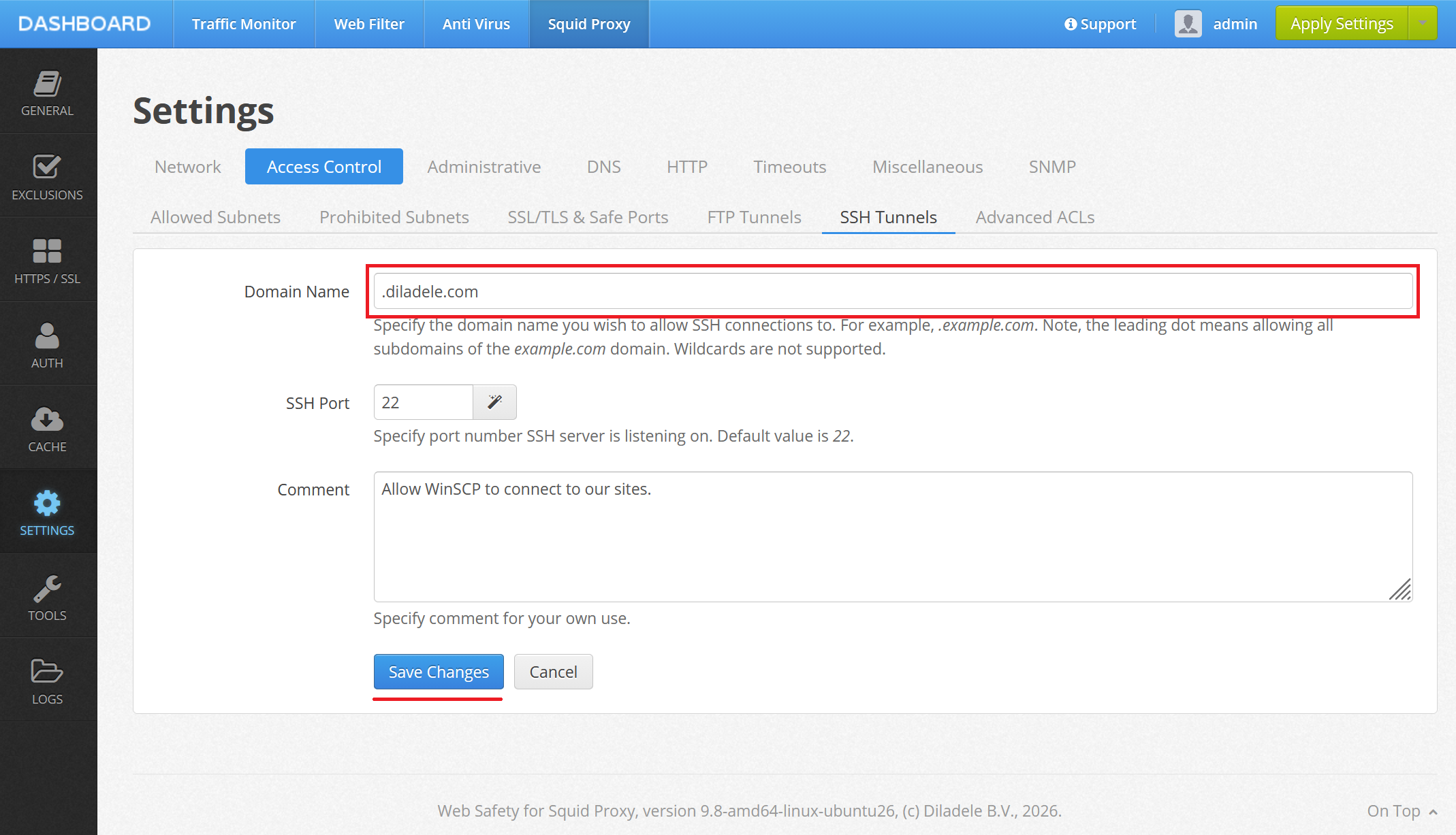 Domain Name of SSH Server