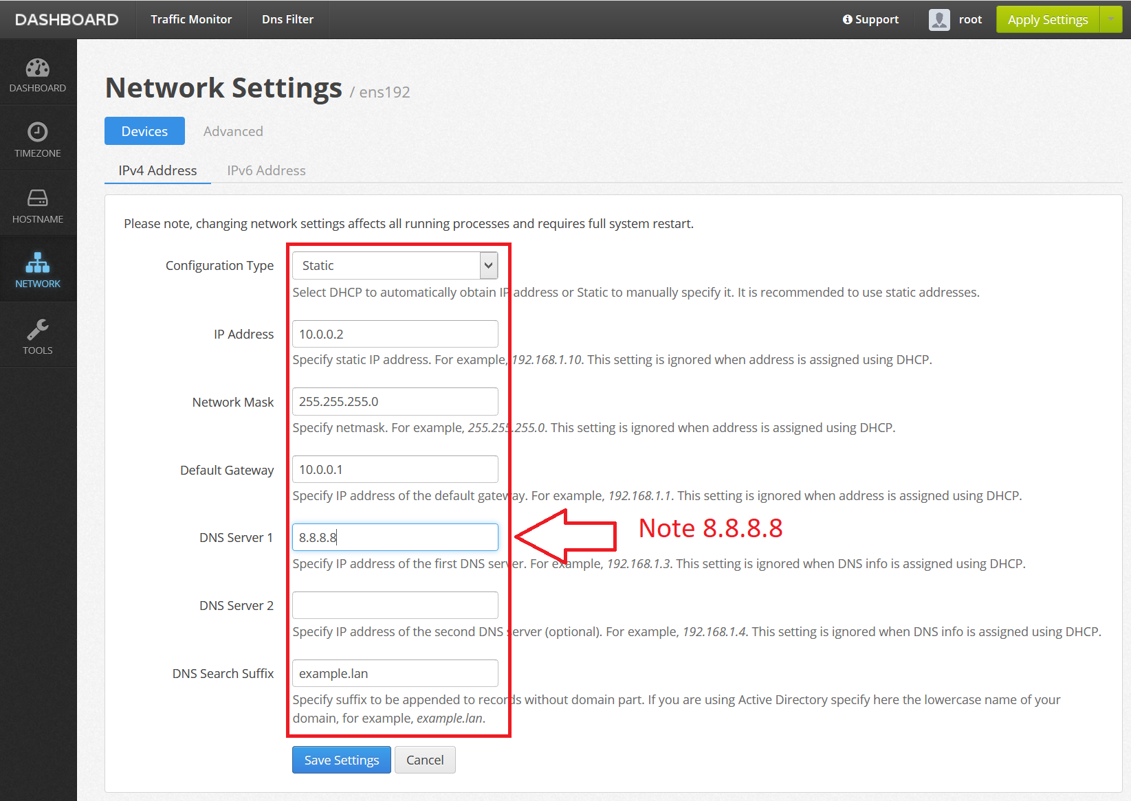DNS Safety Network Settings