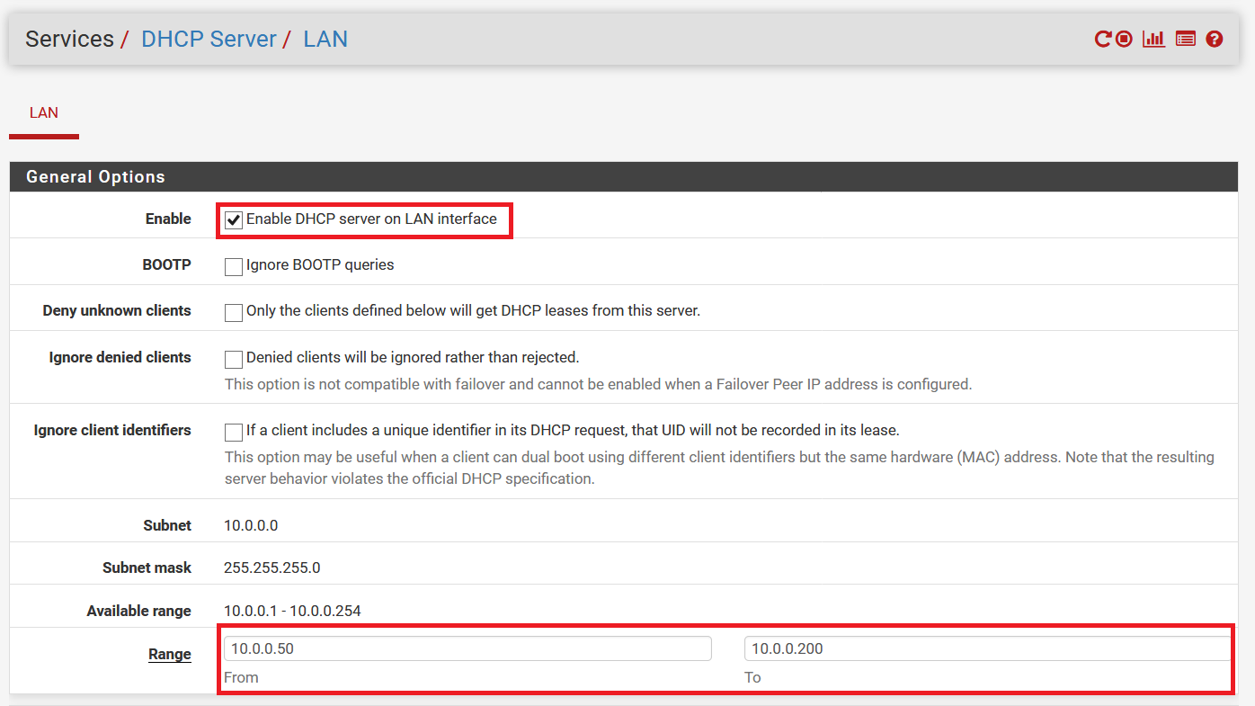 Firewall DHCP Range