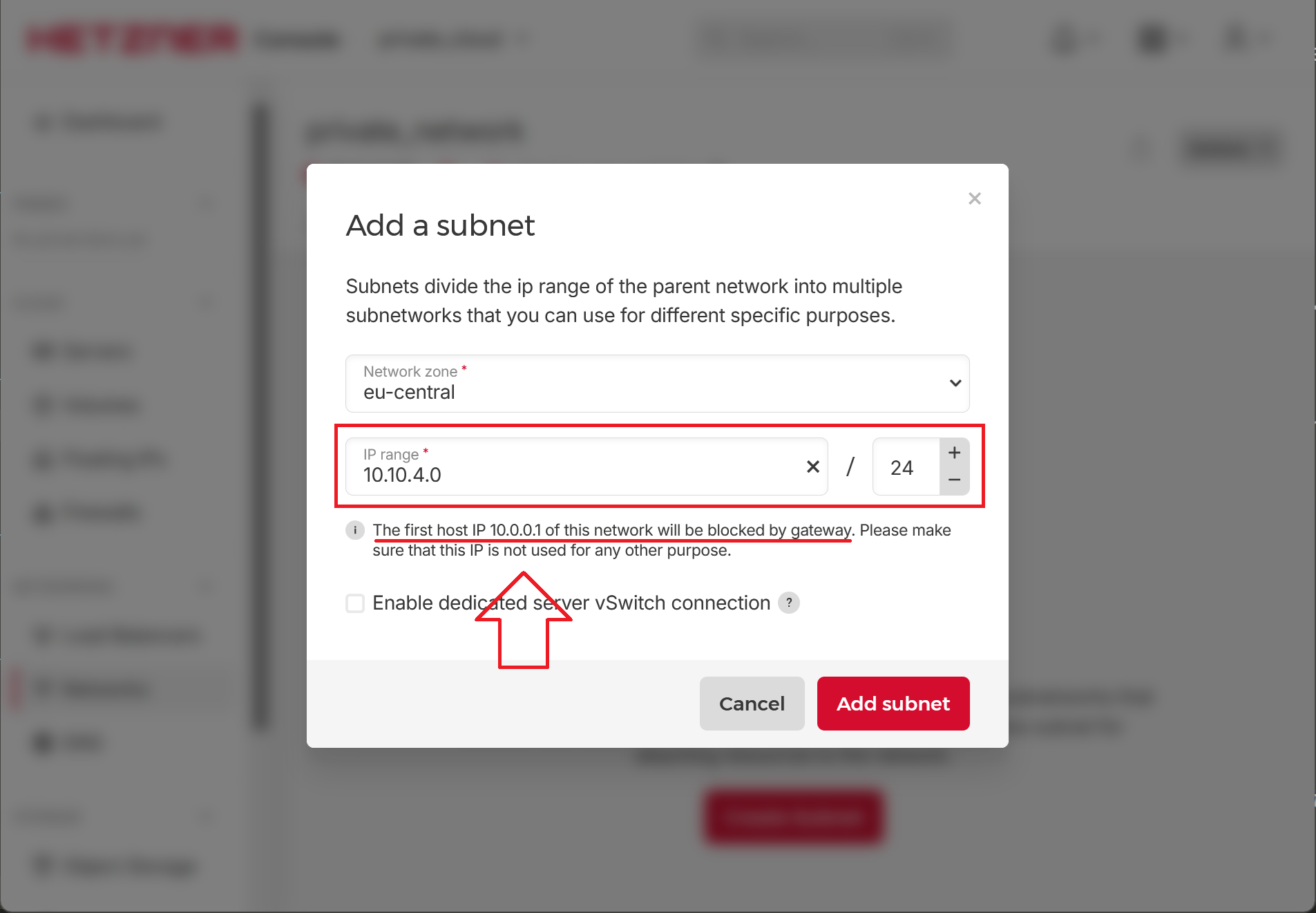 Specify Cloud Subnet