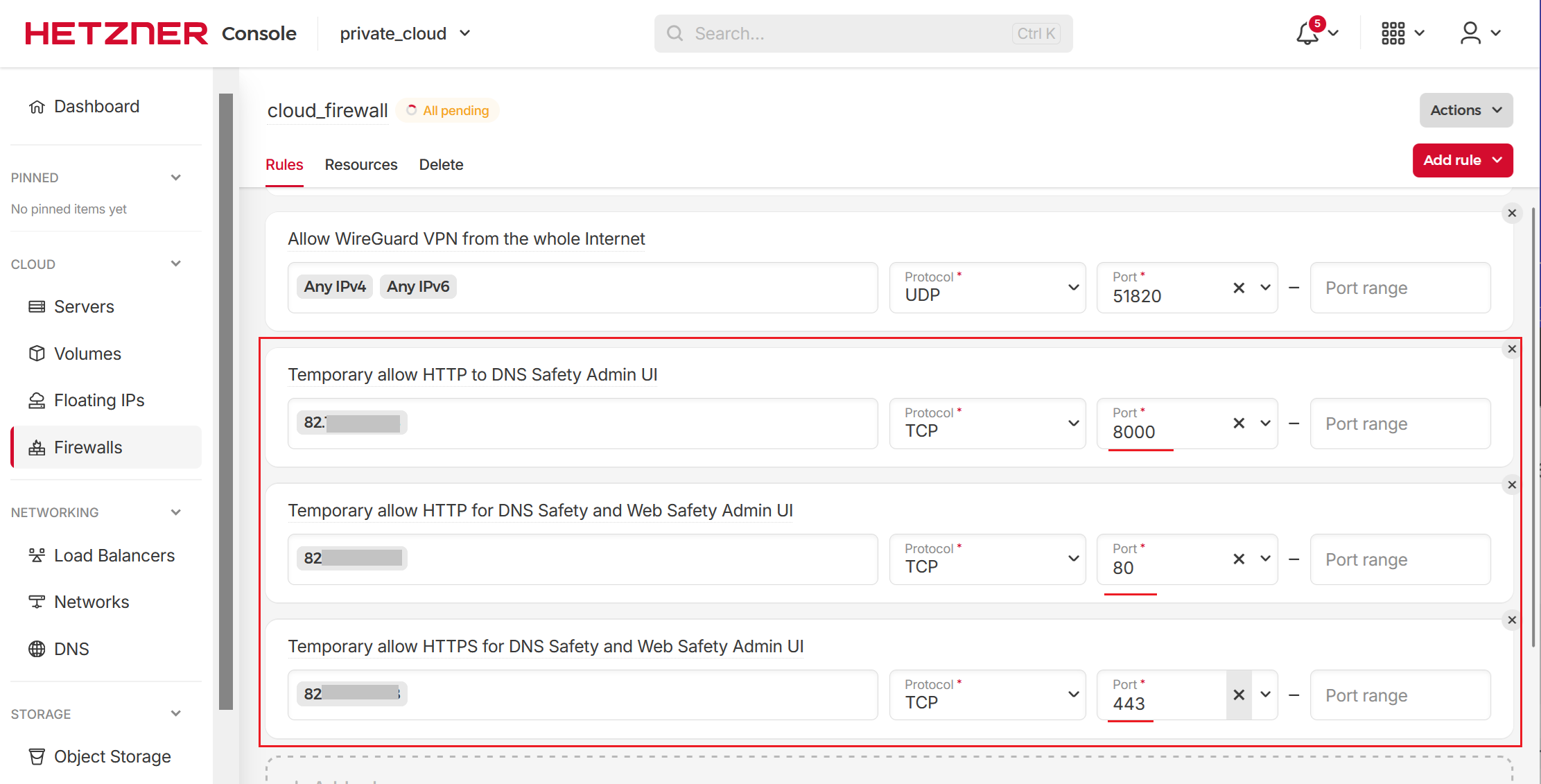 DNS Safety Temporary Firewall Rules