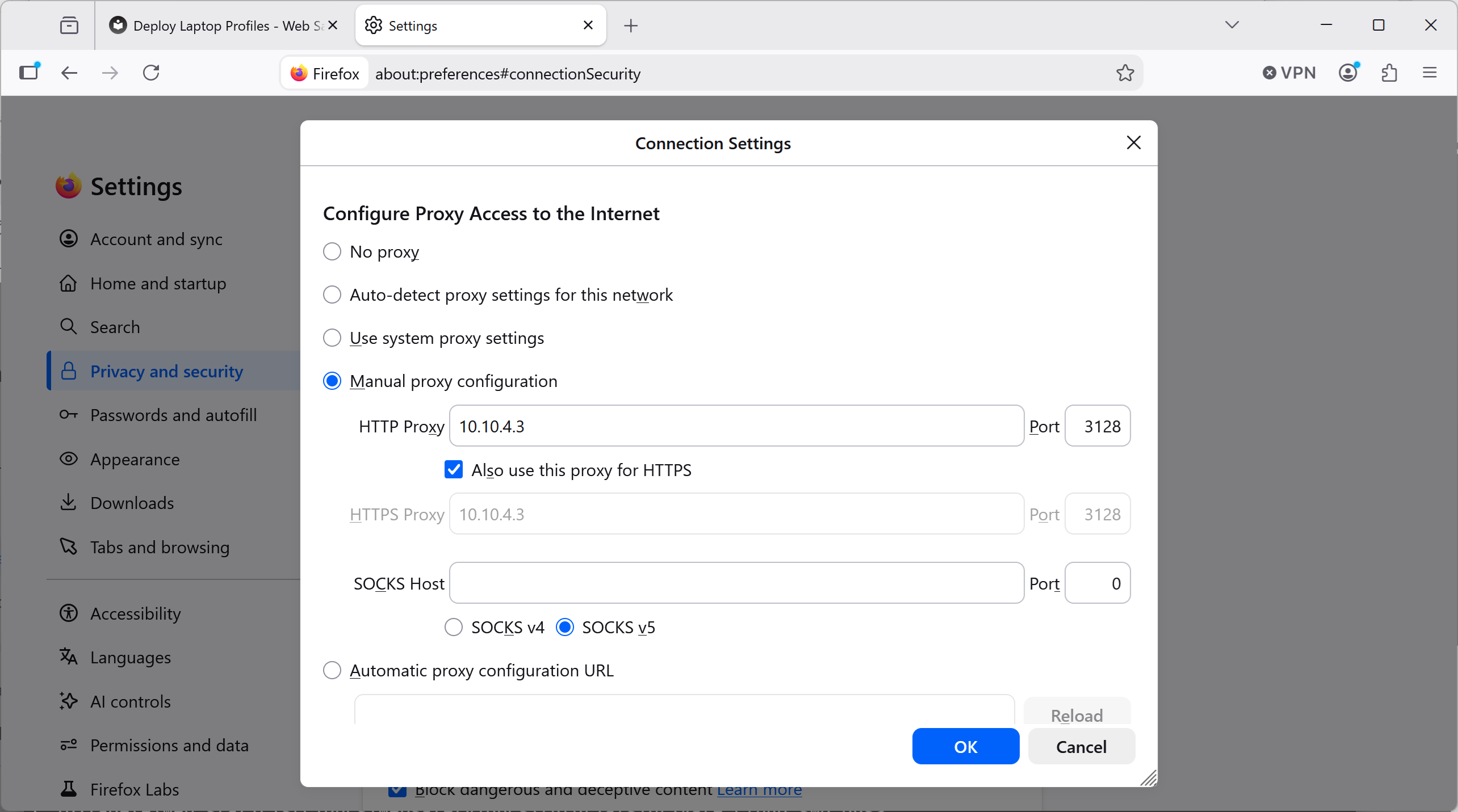 Proxy Browser Settings for web Safety