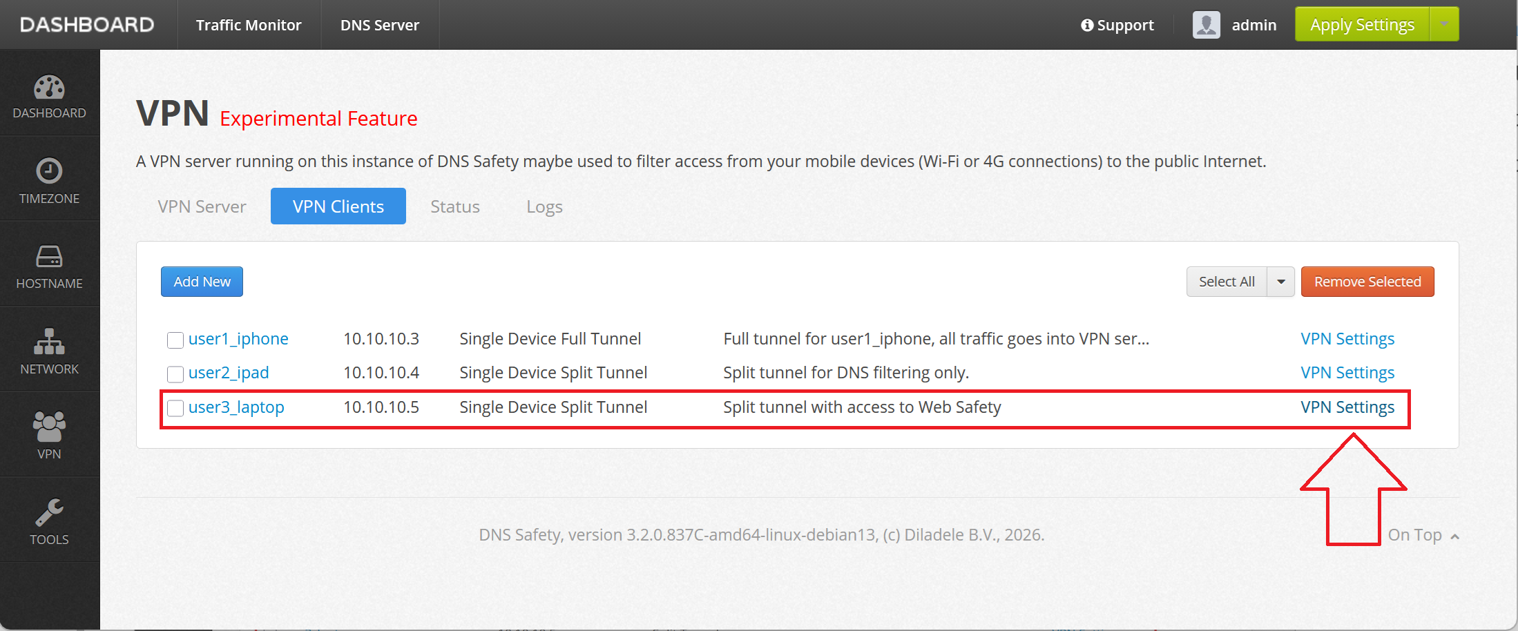 VPN Settings of User1