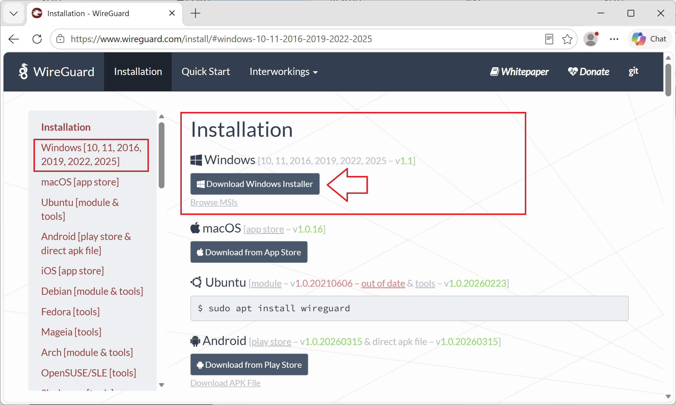 Microsoft Windows Wireguard App