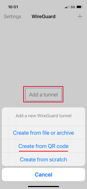 iPhone Wireguard Add Tunnel