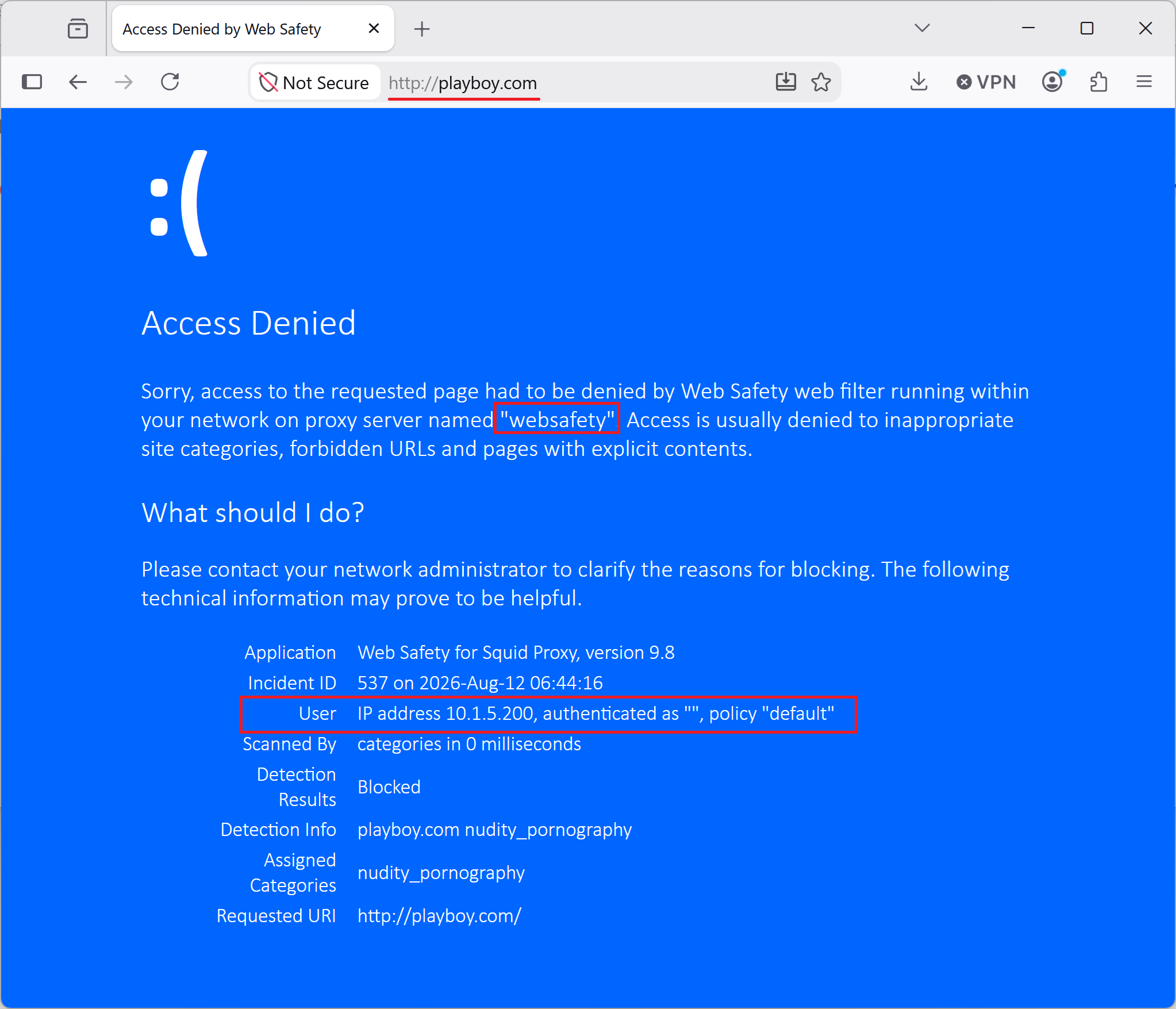 Blocked Site via Web Safety Cloud