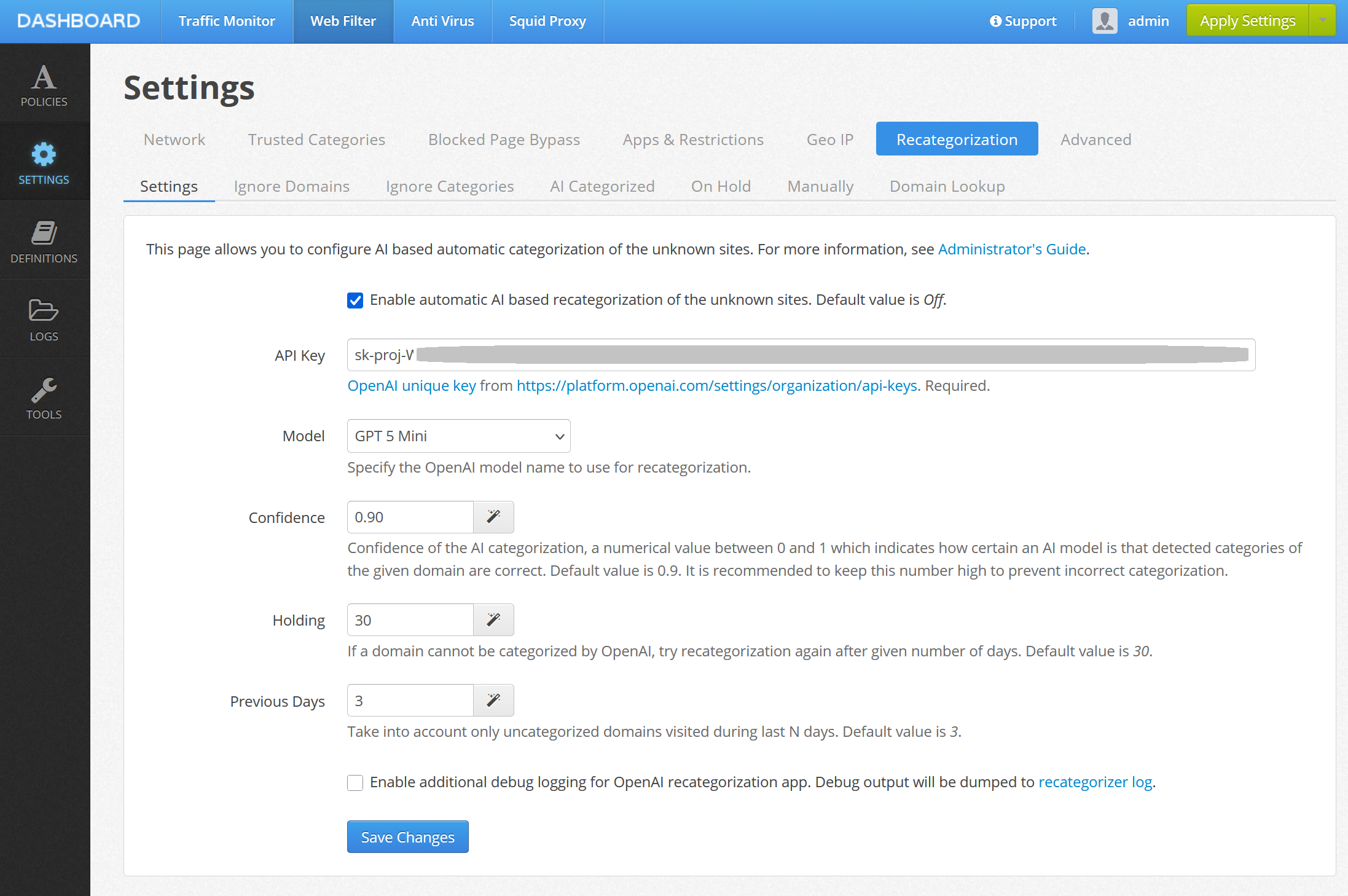 AI Categories Settings